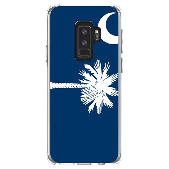 DistinctInk Clear Shockproof Hybrid Case for Samsung Galaxy S9  PLUS (6.2" Screen) - TPU Bumper, Acrylic Back, Tempered Glass Screen Protector - South Carolina State Flag - US State Flag