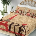 thumbnail image 3 of Ambesonne Vintage Fitted & Top Sheet Set with Shams, Paris Eiffel Tower View, Red Brown Ecru, 3 of 5