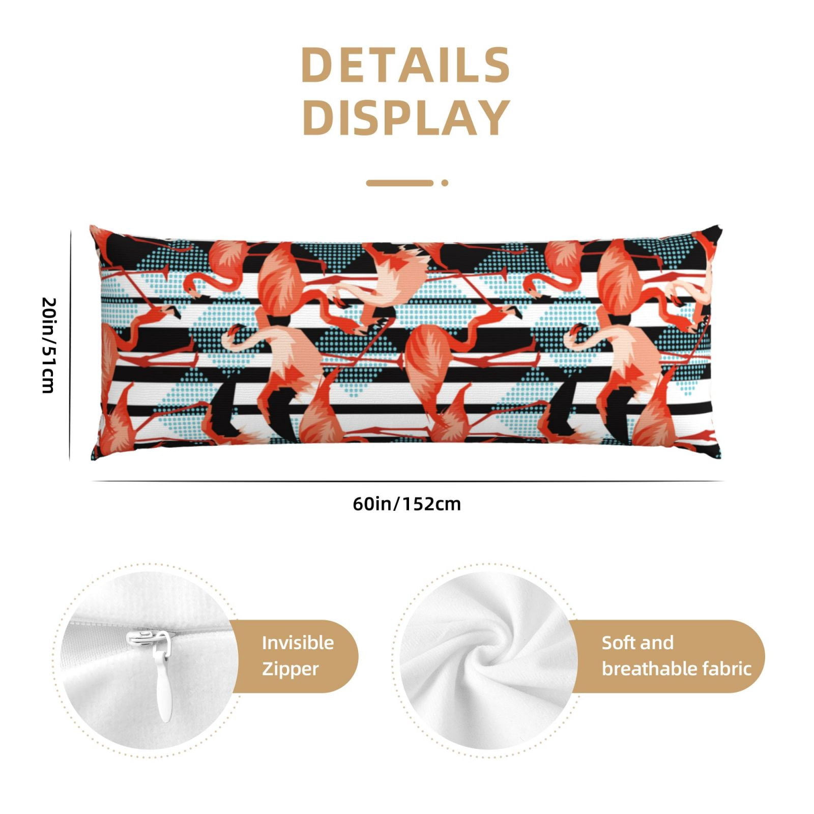 Naloa Cool Flamingo Super Soft 20x60 Body Pillow Case,Long Side Hidden Zipper（PILLOWS ARE NOT INCLUDED）