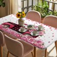 thumbnail image 3 of Valentine's Day Table Cloths for 4 Foot Rectangle Tables, Pink Love Roses Truck Romantic White Patio Waterproof Elastic Fitted Tablecloths, Washable Rectangular Table Cover for Camping, 3 of 8