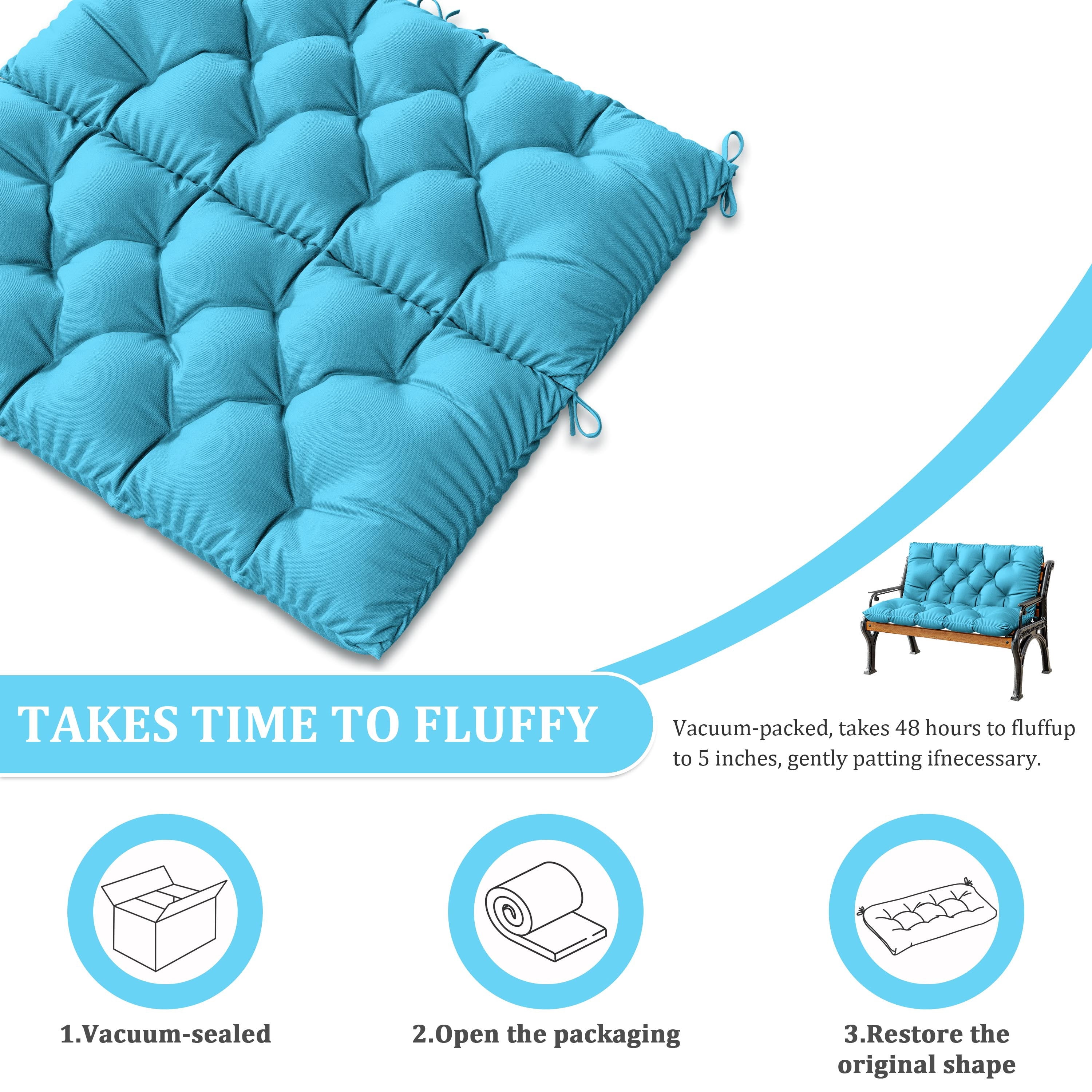 Kimunuk Outdoor Porch Swing Cushion, 40" X 40" X 5" Waterproof Bench Chair Replacement Cushion with 6 Ties for Patio, Lake Blue