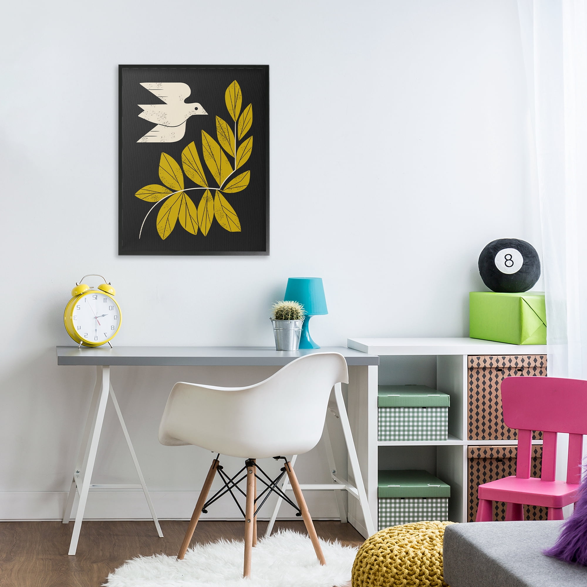 Stupell Industries Midcentury Dove & Branch Black Framed Giclee Art, design by Renea L. Thull