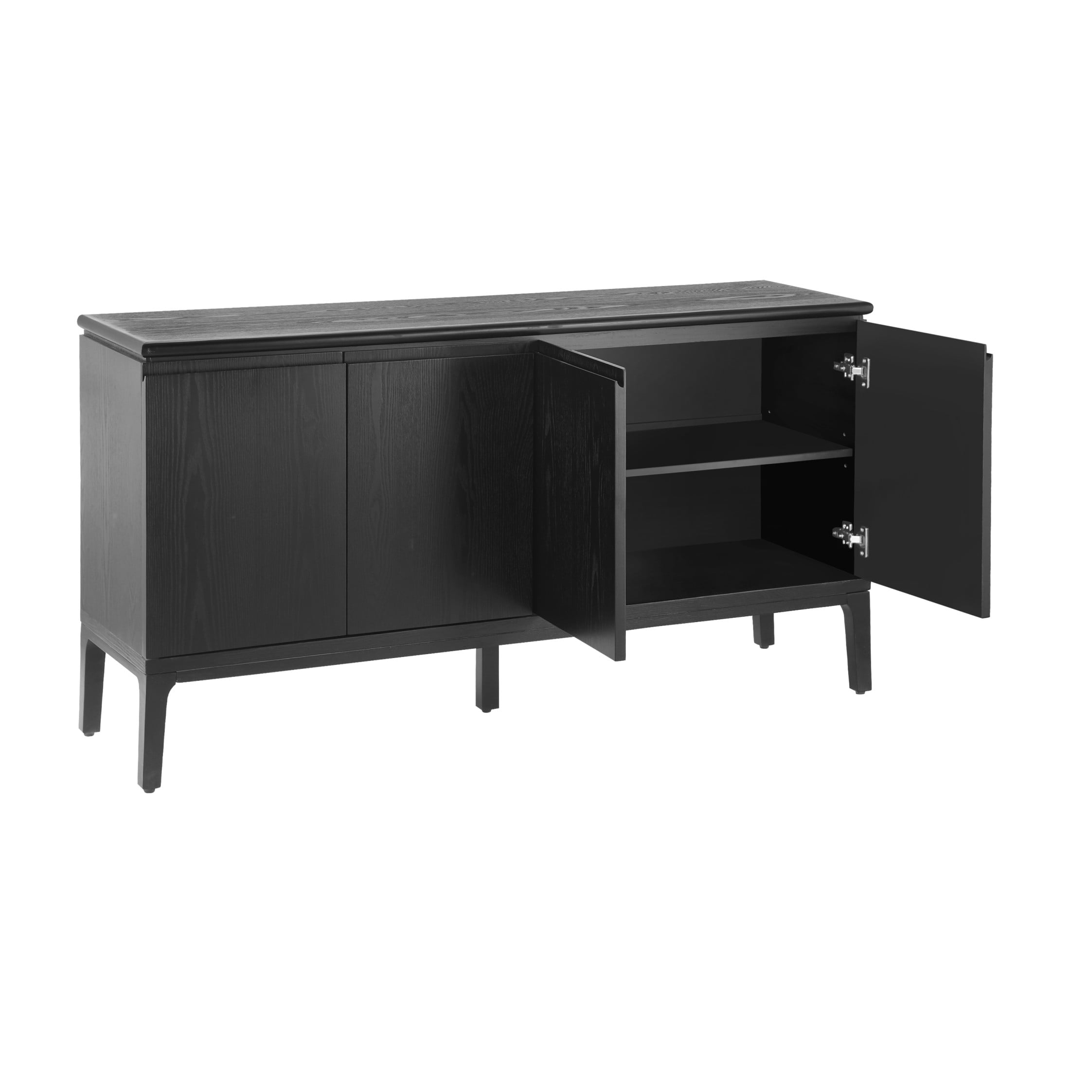 Christopher Knight Home 59" Modern Accent Sideboard with Storage, Rubberwood Legs, 4 Doors, Black