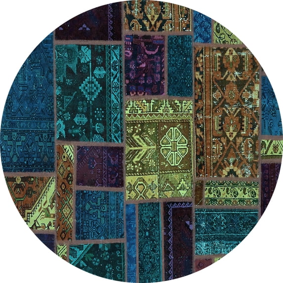Ahgly Company Indoor Round Patchwork Light Blue Transitional Area Rugs, 4' Round