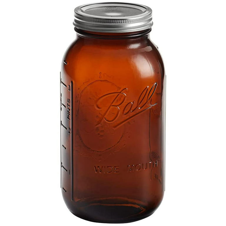 eleganttime Amber Glass Mason Jars 32 oz Wide Mouth with Airtight Lids and  Bands 6 Pack Large Glass Canning Mason Jars Quart,Great for Canning Jar