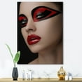 thumbnail image 2 of Designart ' Red Lips Black Makeup On The Eyes of Mask Girl ' Modern Canvas Wall Art Print, 2 of 4