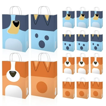 12Pcs Blue Dog Party Gift Bags, Eco-Friendly Kraft Paper, Durable & Eye-Catching