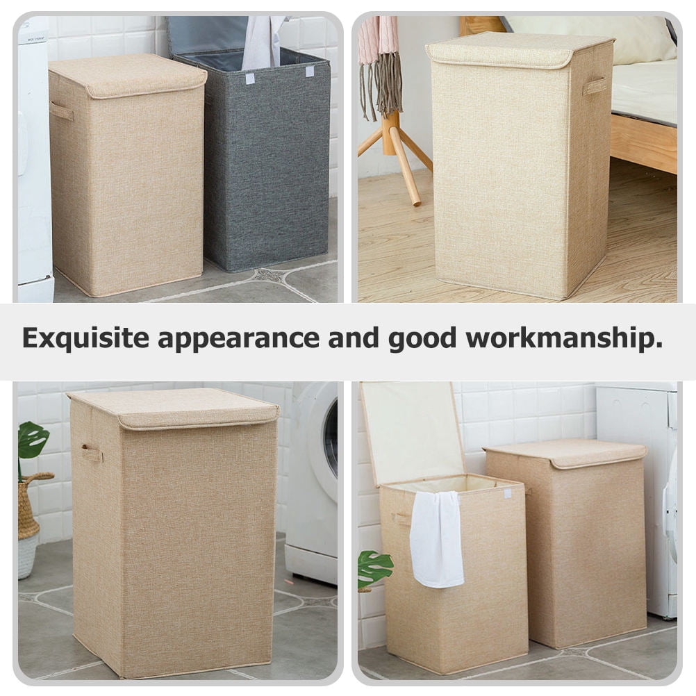 Mobestech Beige Cotton Linen Laundry Hamper with Lid and Handle, Large Multifunctional Storage Basket for Home Organization