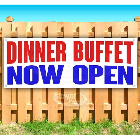 Dinner Buffet Now Open 13 oz Vinyl Banner With Metal Grommets