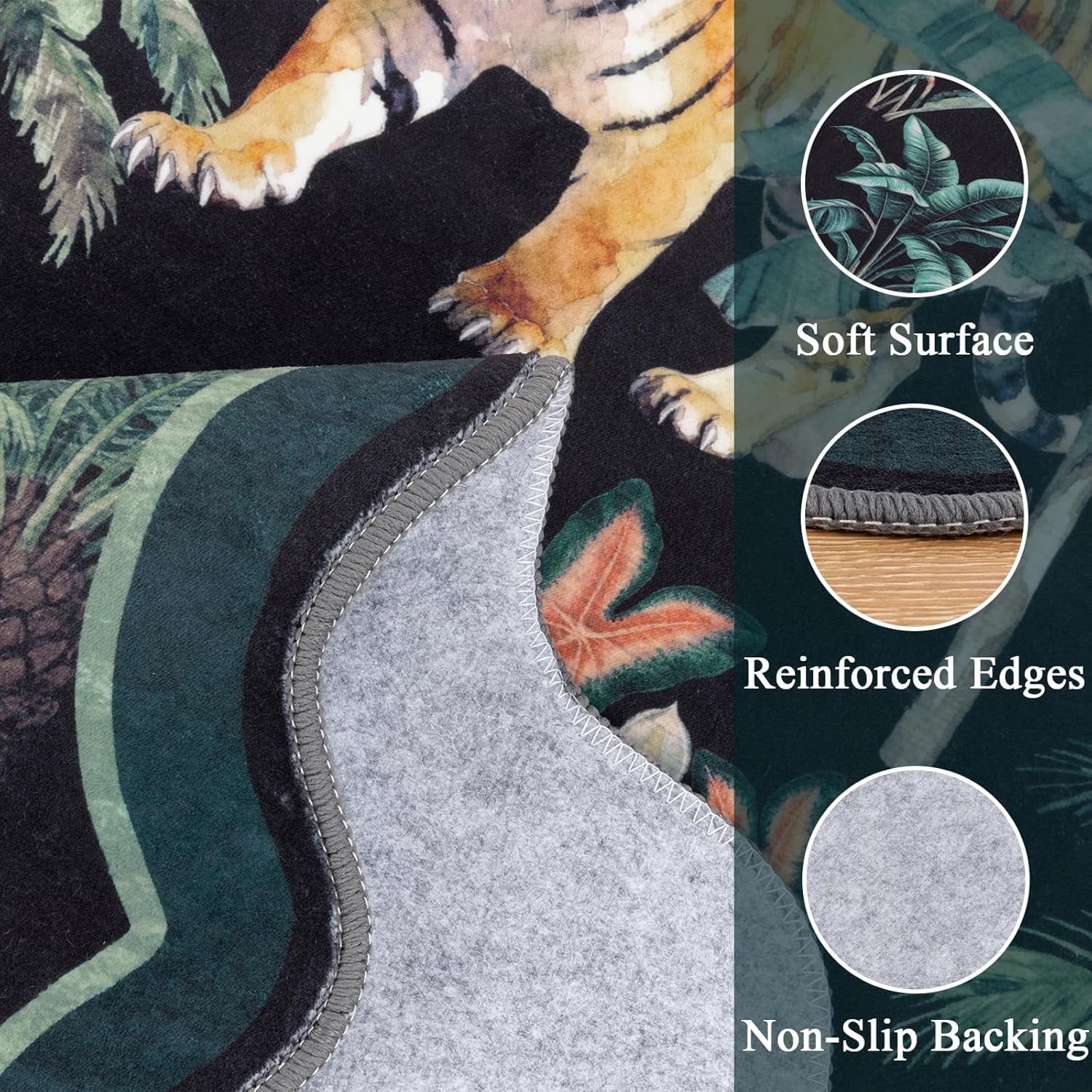 MJIAexp Jungle Animal Print 5x7 Area Rugs for Living Room, Green Soft Washable Rugs for Bedroom Ultra-Thin Non-Slip Modern Rug, Stain Resistant Rug Carpet for Dining Room