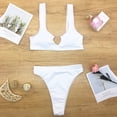 thumbnail image 5 of DOPI Woman Forefair Ribbed Knit Bikini Swimwear Sexy Bathing Suit Solid Seperate Biki, 5 of 6