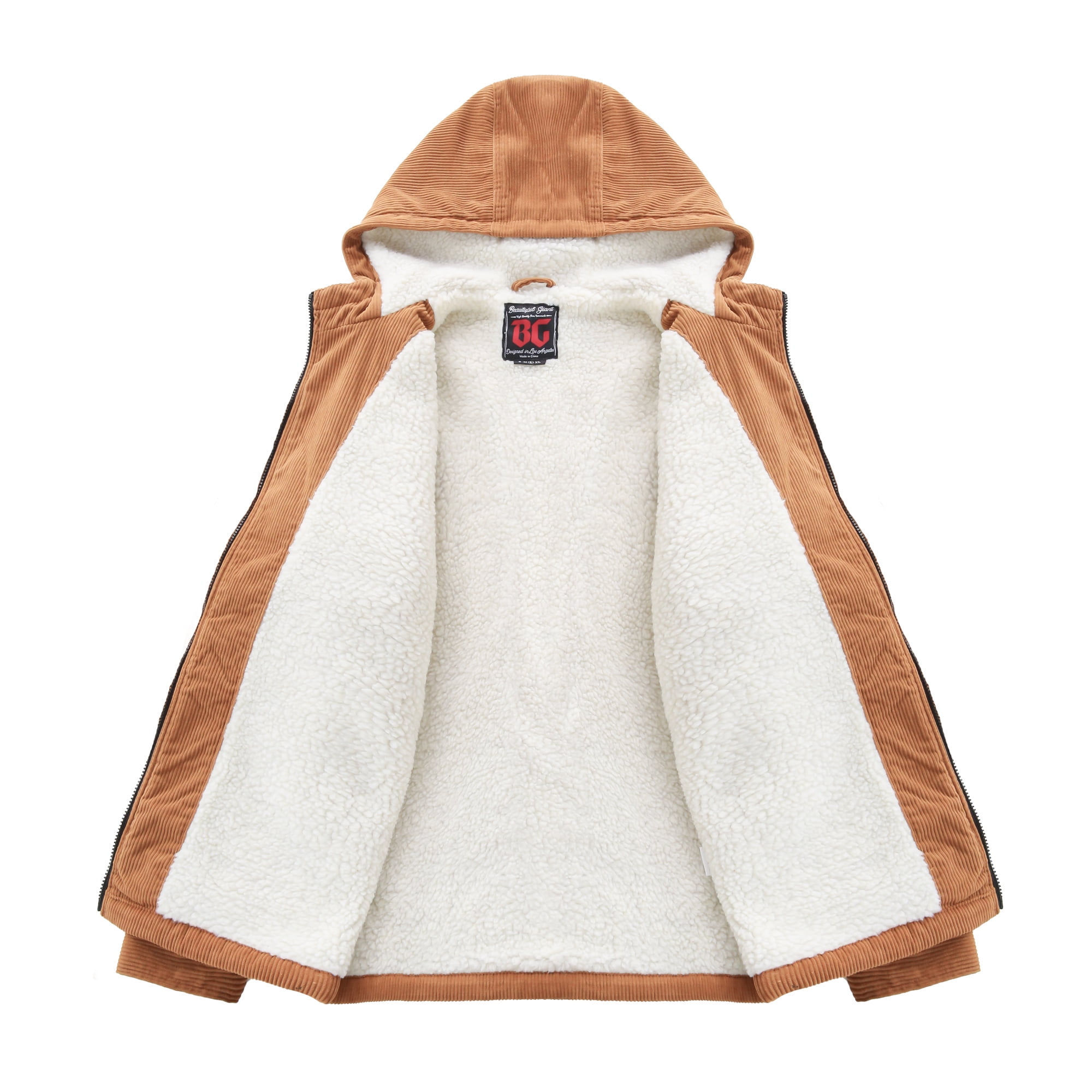 Beautiful Giant Men's Corduroy Jacket with Sherpa Lining Winter Warm Zip-Up Hooded Coat Thick Thermal Outerwear