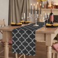 thumbnail image 2 of Black Morocco Table Runner 108 Inches Long,Boho Vintage Quatrefoil Geometric Plaid Cotton Linen Table Runners Dresser Scarves,Fabric Tabletop Scarf Furniture Cover for Home Dinner Party 13"x108", 2 of 9