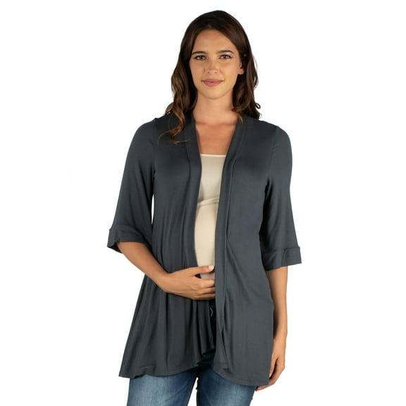 24seven Comfort Apparel Elbow Length Sleeve Open Front Maternity Cardigan