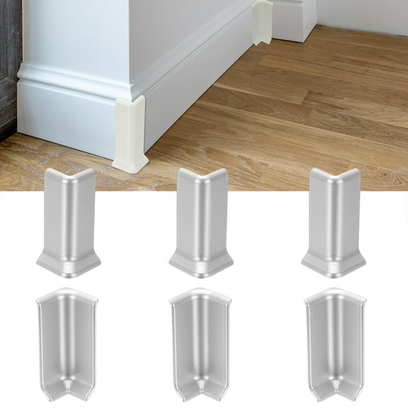 Uxcell Self Adhesive Baseboard Corner Blocks, 3.23 Inch Wall Edge Corner Protector 3 Inside   3 Outside Corners-connector for Wall Floor Furniture Edge(Silver)