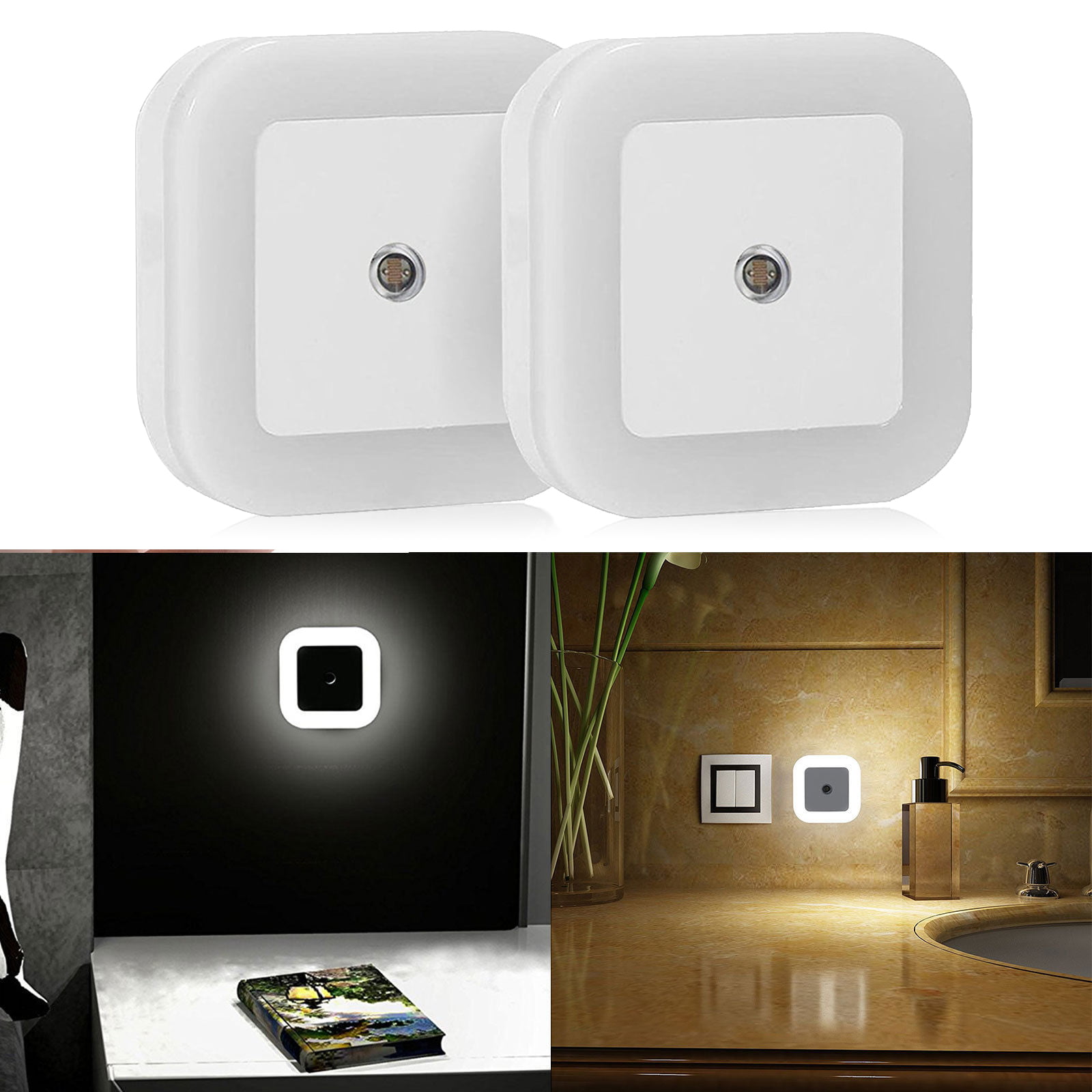 1-10X 0.5W Plug in Auto Sensor Control LED White Square Night Light Lamp Bedroom 