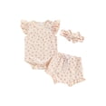 thumbnail image 2 of Aojekbee Baby Girls 3Pcs Summer Outfit Fly Sleeve Romper + Ruffle Shorts + Headband Set Daisy Print Clothes, 2 of 10