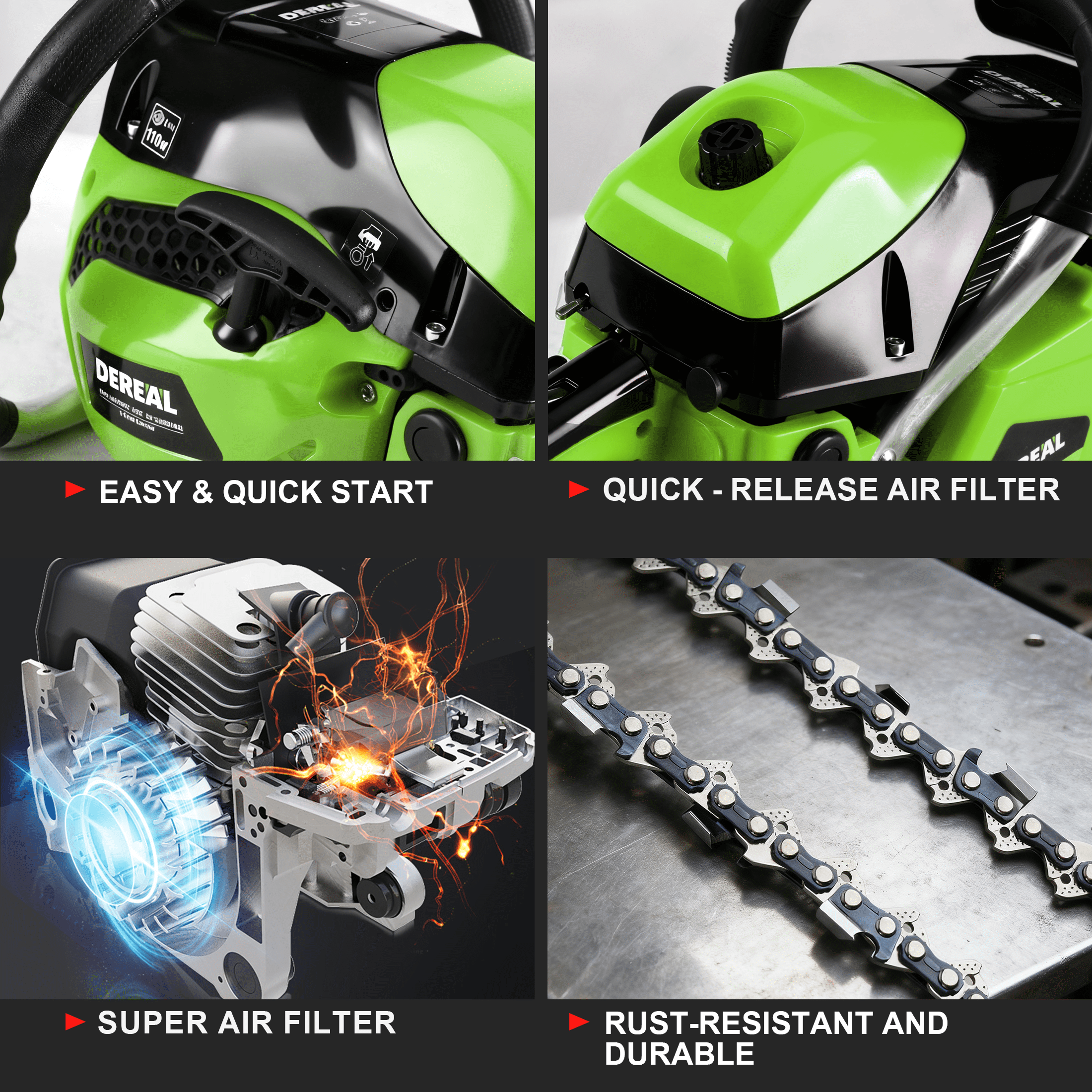 20-Inch 62CC 2-Stroke Gas Chainsaw, Heavy-Duty Gas Powered Wood Cutting Saw with Automatic Oiler & Easy Start for Farm & Home Use 620XP Green