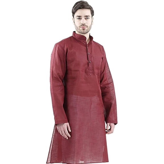 Royal Kurta Men's Cotton Blended Long Kurta's Maroon