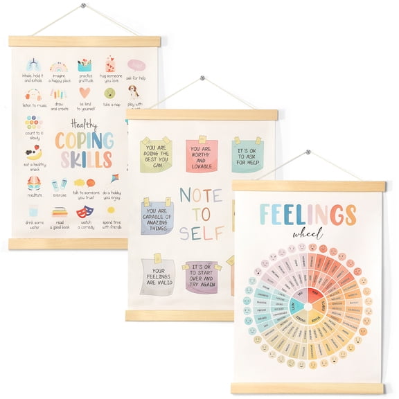 3Pcs Mental Health Poster Therapy Office Decor Anxiety Relief Calm Down Corner Wall Decor Emotional Learning Wall Art for Homeschool Counseling Office