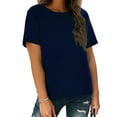 thumbnail image 4 of Yubnlvae Women's Short Sleeve Casual Solid Loose Crew Neck T Shirts Navy XL, 4 of 7