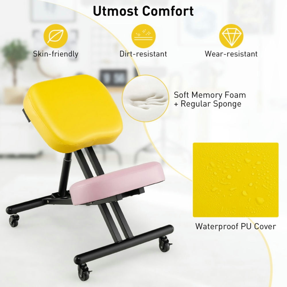 Demi Bonn Adjustable Ergonomic Kneeling Chair with Upgraded Gas Spring Rod and Thick Foam Cushions for Home, Bedroom, Study, Yellow