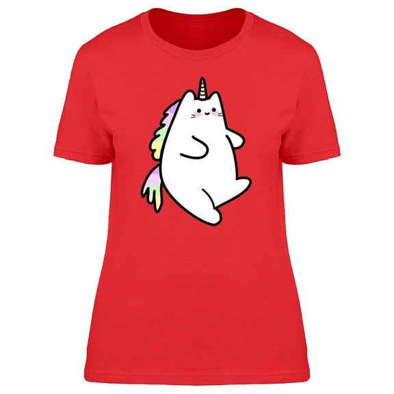 Cute Cartoon Unicorn Cat T-Shirt Women -Image by Shutterstock, Female Large