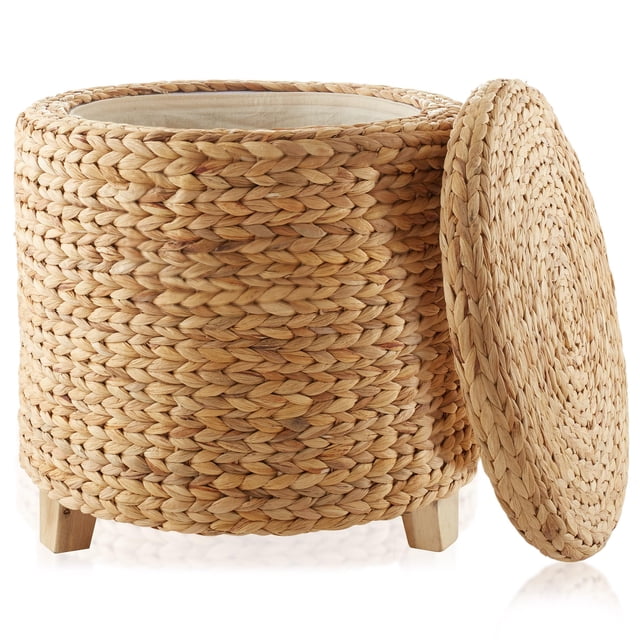 Puff de almacenamiento redondo de 45 cm Casafield con tapa de jacinto de agua