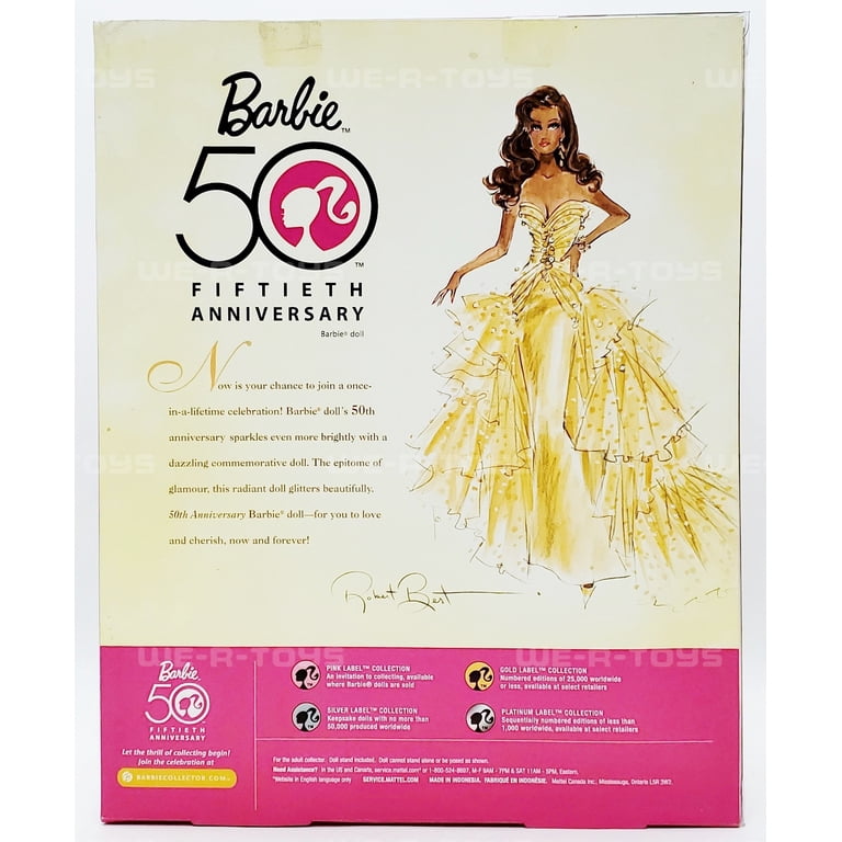 Barbie 50th Anniversary Doll, Gold Dress, Mattel 2008, #N5860, NEW