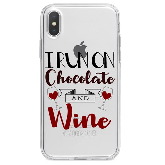 DistinctInk Clear Shockproof Hybrid Case for iPhone X / XS (5.8" Screen) - TPU Bumper Acrylic Back Tempered Glass Screen Protector - I Run on Chocolate and Wine