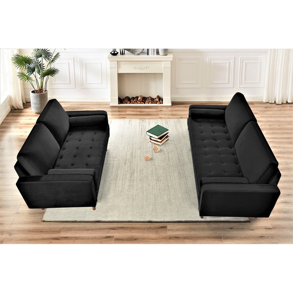 US Pride Furniture Monahan Velvet 2PC Living Room Sets, Sofa Loveseat, Black