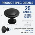 thumbnail image 2 of LifeMaster 25pcs 1-1/4" Matte Black Cabinet Knobs - Rust-Proof, Modern Design, Strong Zinc Alloy, Drawer Pulls with Short and Adjustable Screws - Stylish Handles for Kitchen, Dresser, and Cabinets, 2 of 9