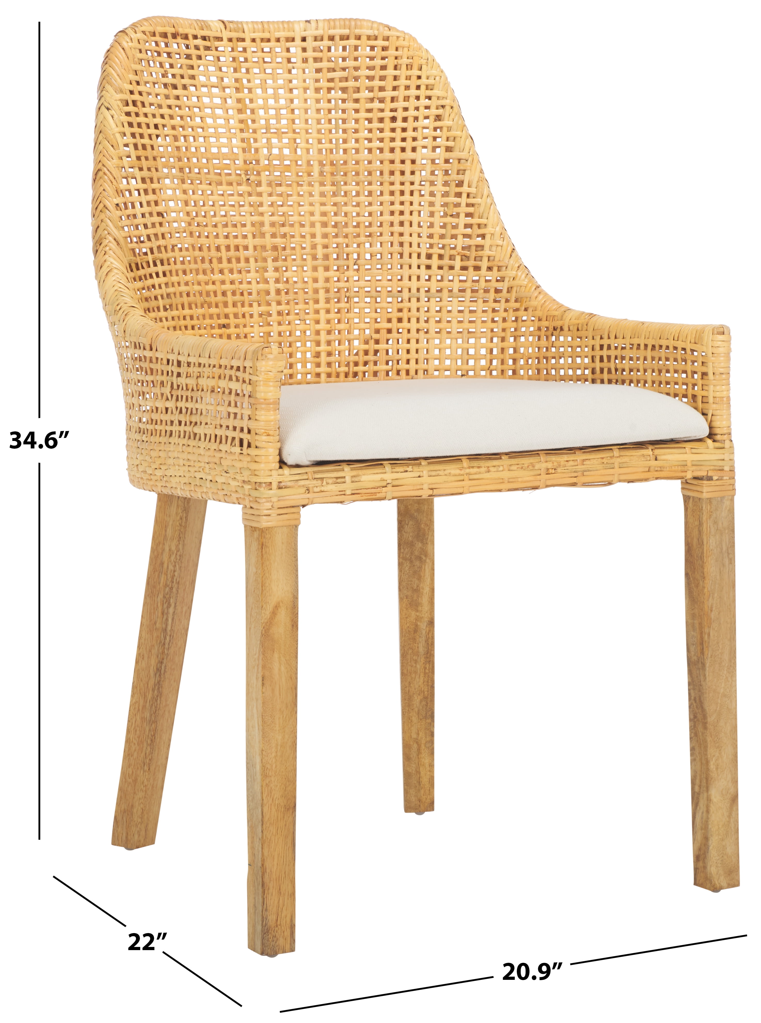 Safavieh Altha Bohemian Rattan and Wood Dining Side Chair, White/ Natural Unfinished