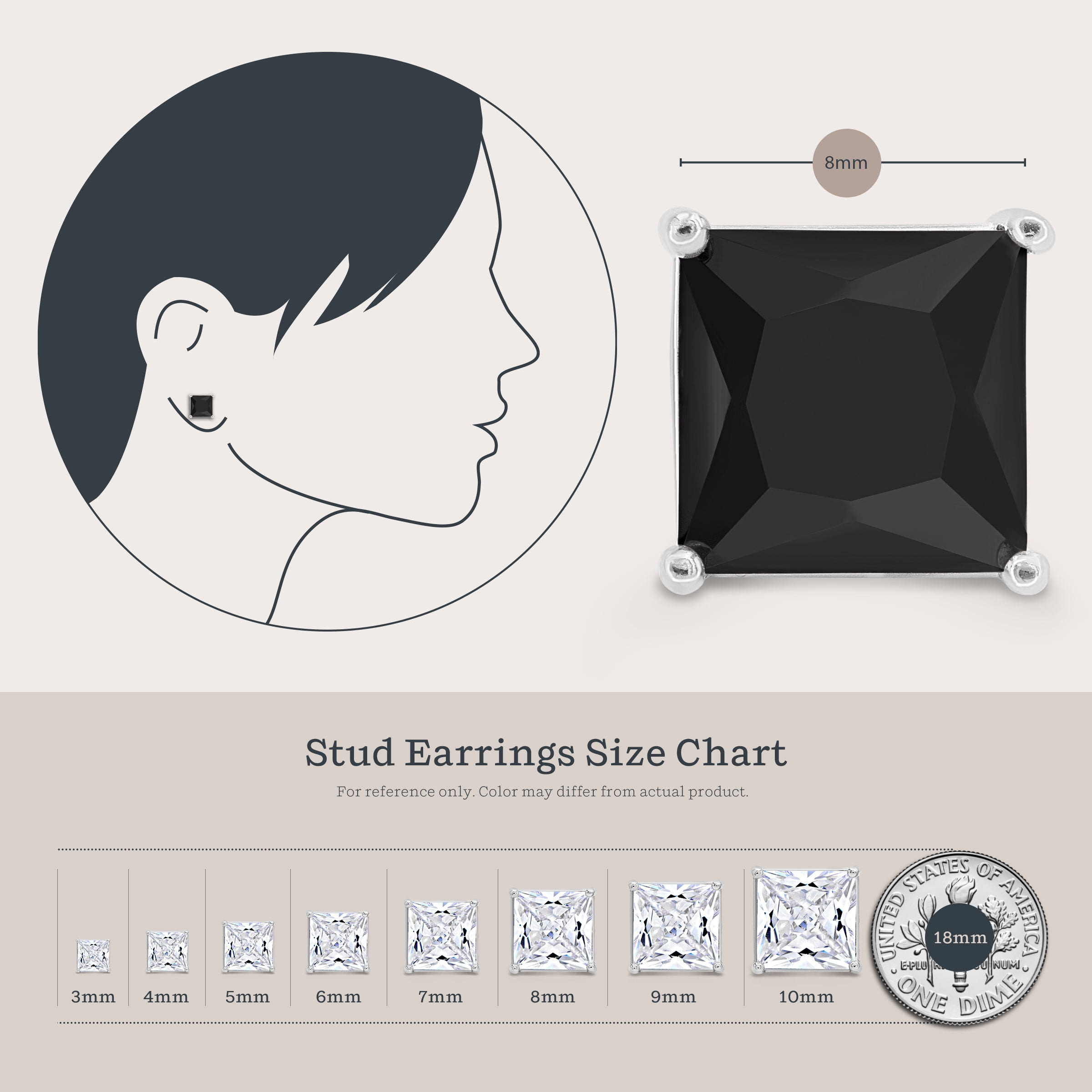 Square 8x8 Post Basket Ear Black CZ - 925 + Ecoat