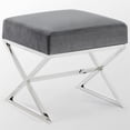 thumbnail image 5 of Maklaine Velvet and Stainless Steel Base Ottoman in Gray/Chrome, 5 of 8