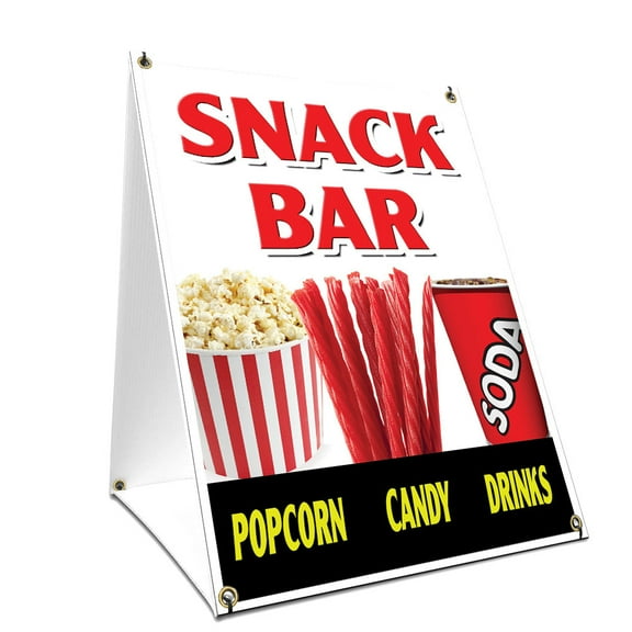 A-frame Sidewalk Snack Bar Sign With Graphics On Each Side | 18" X 24" Print Size