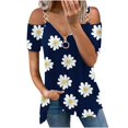 thumbnail image 1 of Mujeres Verano Cremallera Cuello en V Manga corta Estampado sin tirantes Camiseta Tops Blusas Pompotops  hkajfhjk464333, 1 of 5