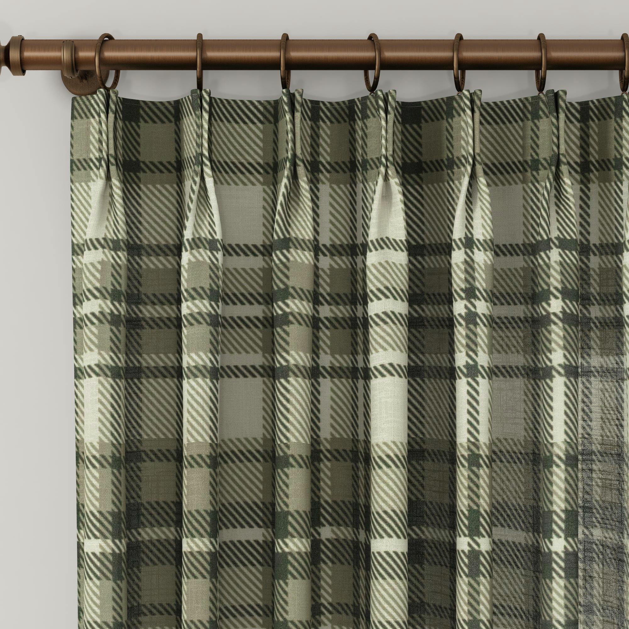 TWOPAGES Pinch Pleated Curtain 52 X 63 Inches Long 1 Panel Linen Blend Light Filtering Plaid Print Curtain for Living Room, Latte