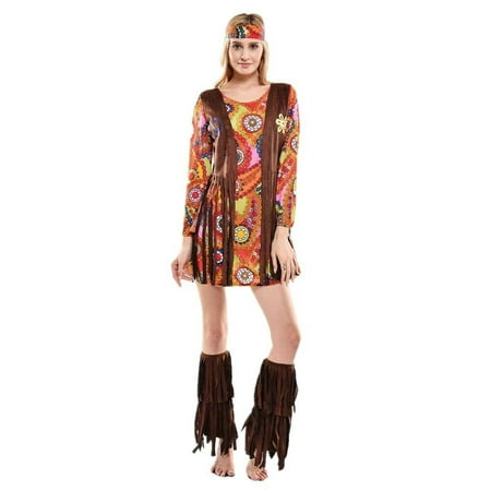 Women 60s 70s Hippie Costume Groovy Fancy Dress Cosplay Halloween Party
