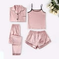 thumbnail image 2 of Seductiva Summer Sleepwear Shirt 4Pcs Women Satin Silk Sleepwear Pajama Set Long Sleeve Button Down Loungewear, 2 of 7