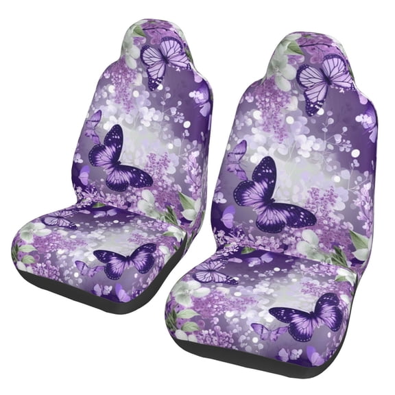 KAKALAD Butterflies Flowers Purple Pattern 03 Universal Car Accessories Seat Covers Set Front Vehicle Seats Protector 2 Pcs