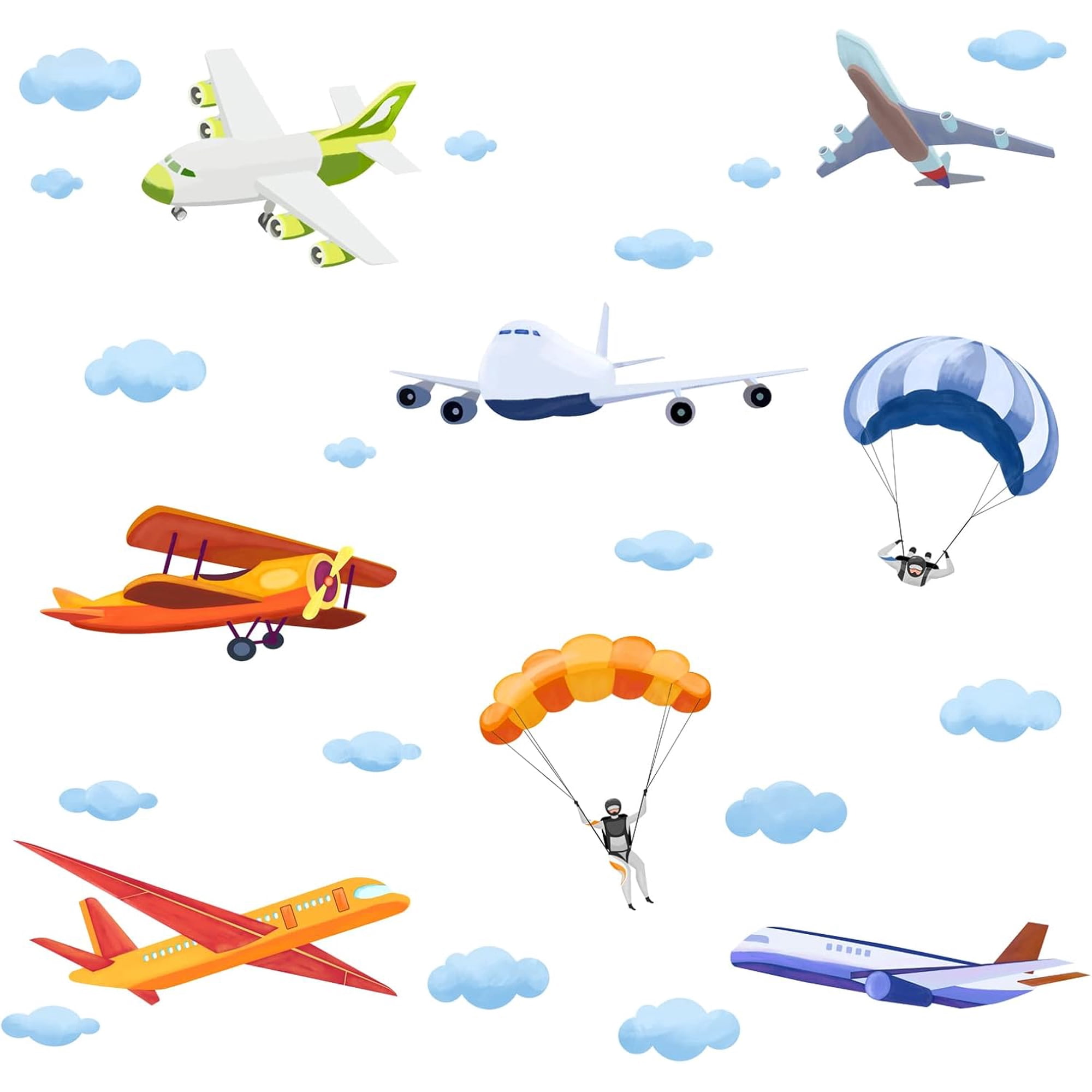 Colorful Cartoon Airplane Wall Stickers Aircraft Biplane Vinyl Wall Decals Peel and Stick DIY Art Decor for Kids Boys Bedroom Nursery Playroom Mixed ColorDIY