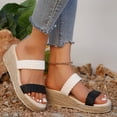 thumbnail image 4 of Rokment Boho Espadrilles Platform Wedge Dress Sandals for Women Black White Color Block Fashion Casual Braided Leather Open Toe Chunky High Heels Beach Summer Shoes C Size 9.5, 4 of 8