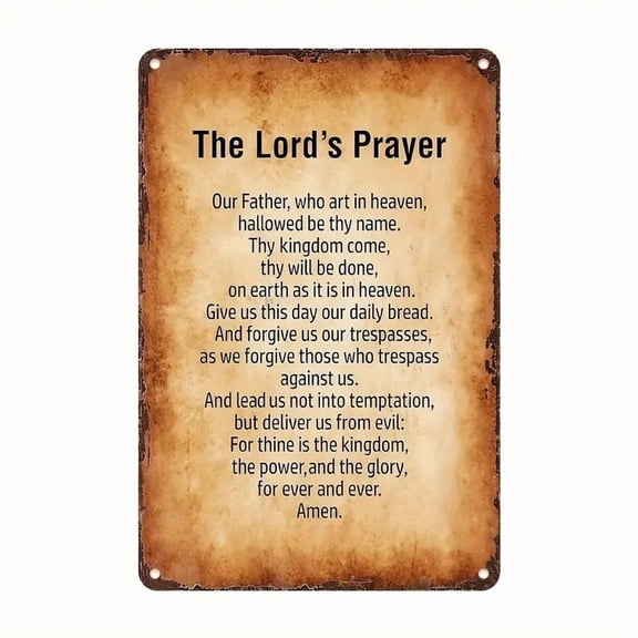 The Lord's Prayer Christian Vintage Aluminum Metal Sign, Bible Verse Wall Art Plaque, "Our Father Who Art in Heaven", 8x12 Inch Religious Scripture Decor for Home, Dining Room, Church