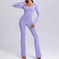 thumbnail image 2 of Kaemgyyd Women Long Sleeve Yoga Jumpsuits Stretch Square Collar Workout Flare Pants Romper Fashion Slim Bodycon One-Piece Outfit, 2 of 6