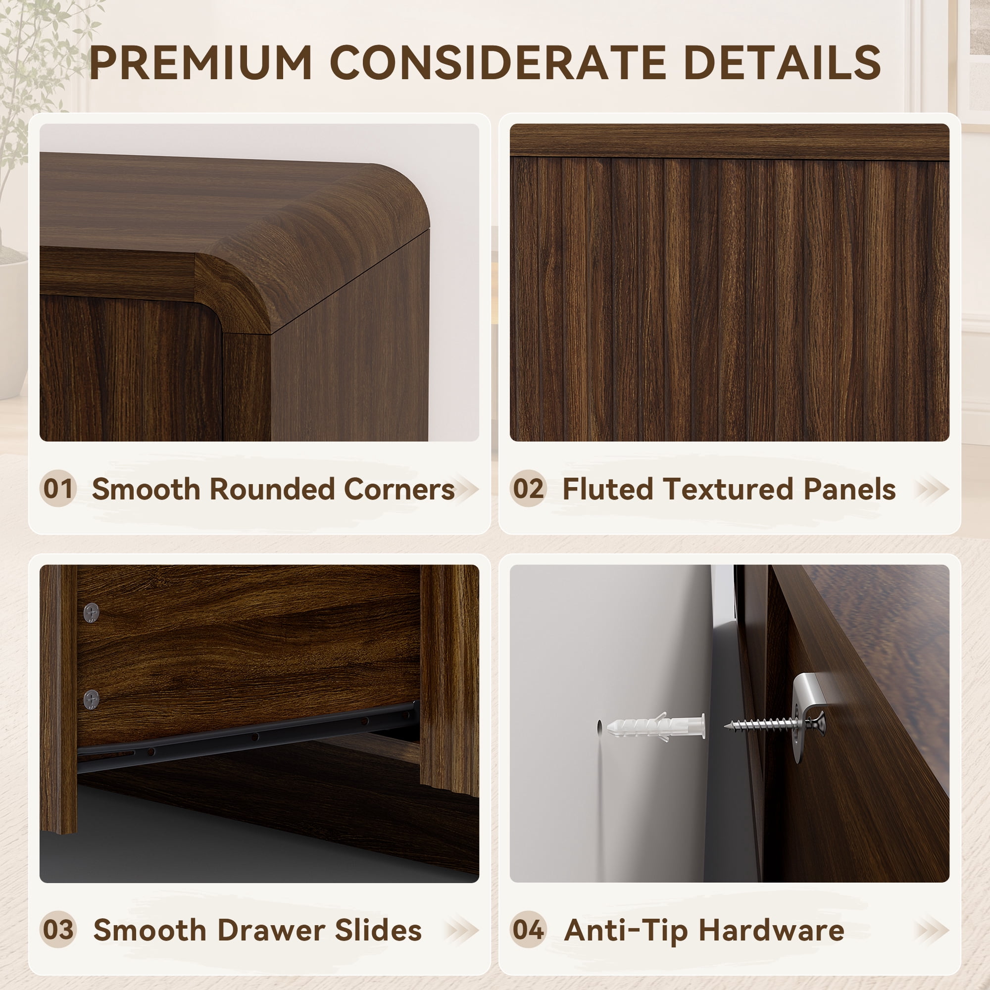 Lacoo 70 Inch Fluted TV Stand for 55-75 Inch TVs, Entertainment Center with Charging Station and RGB LED Lights, Media Console with 2 Drawers and Storage Cabinets for Living Room, Walnut