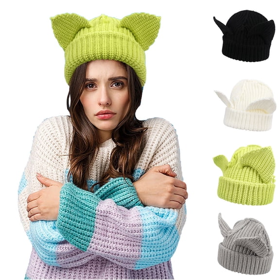 UTSJKR Savings Cat Ear Hat Cute Beanie Hat Knit Skull Cap Ski Hat Warm Funny Hat Knit Beanie Hats Wool Cap Warm Slouchy Crochet Hat Black
