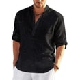 thumbnail image 1 of Blusa informal de algodón y lino para hombre, blusa holgada de manga larga, camisas elegantes para primavera y otoño, 2022, 1 of 5
