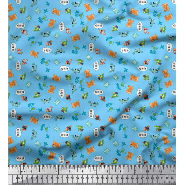 Soimoi Cotton Voile Fabric Tree,Crab & Fish Ocean Printed Fabric 1 Yard 42 Inch Wide