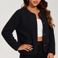 thumbnail image 3 of Sheghy Womens Denim Jacket Inspired Crew Neck Single Button Jacket - Solid Long Sleeve Winter Black S, 3 of 6